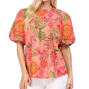FATE Floral Poplin Top in Coral